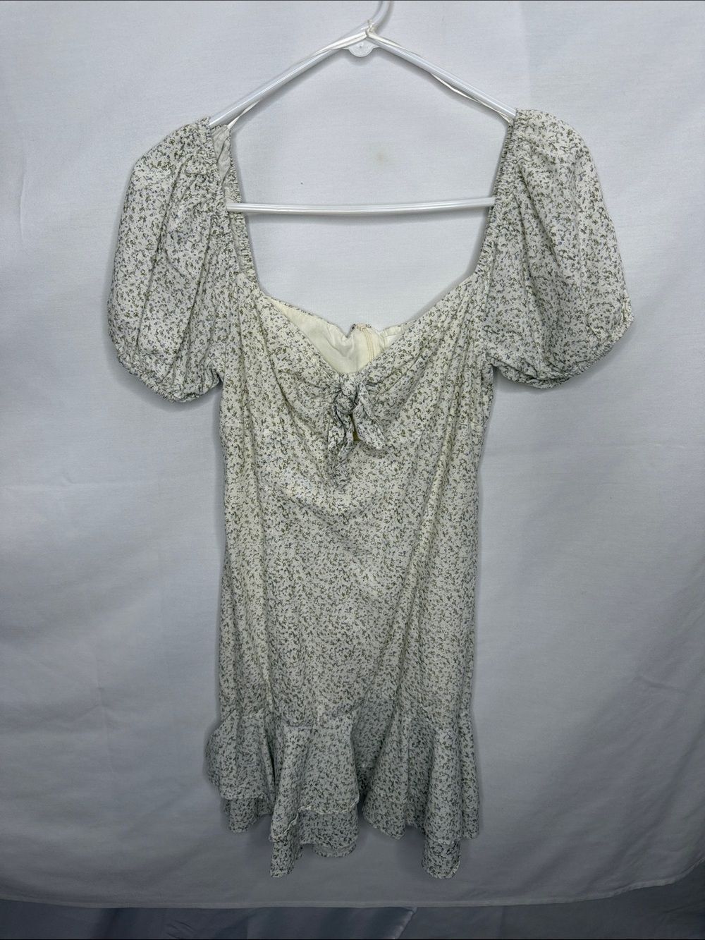 Lush Cream Floral Puff-Sleeve Mini Dress